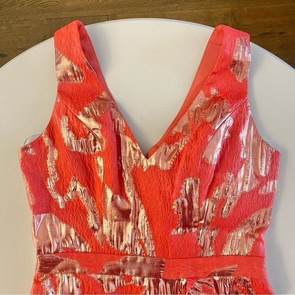 Marchesa Notte Strapless Ruffle-Hem V-Neck Coral Cocktail Dress NWT - Picture 6 of 11